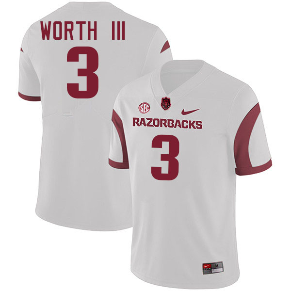#3 Larry Worth III Arkansas Jersey,Arkansas Razorbacks College Football Jerseys Stitched-Retro White  #3 Larry Worth III Arkansas Jersey,Arkansas Razorbacks College Football Jerseys Stitched-Retro White